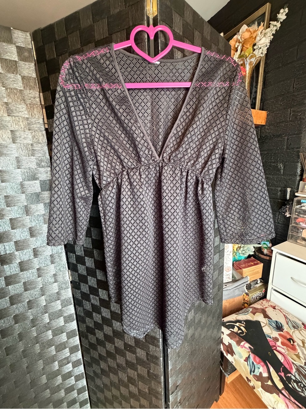 Women's Black mesh V-Neck Tunic swim cover